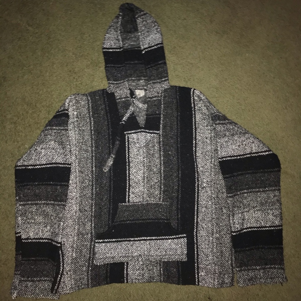 Grey, white, black stripped sweater